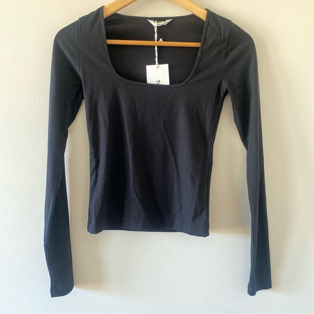 NWT THAKOON Ribbed Square Neck Top In Black XS
